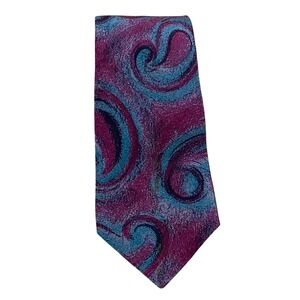 Vintage LUCARELLI Men's Silk Blend Tie Purple Teal Swirl Pattern Made in USA